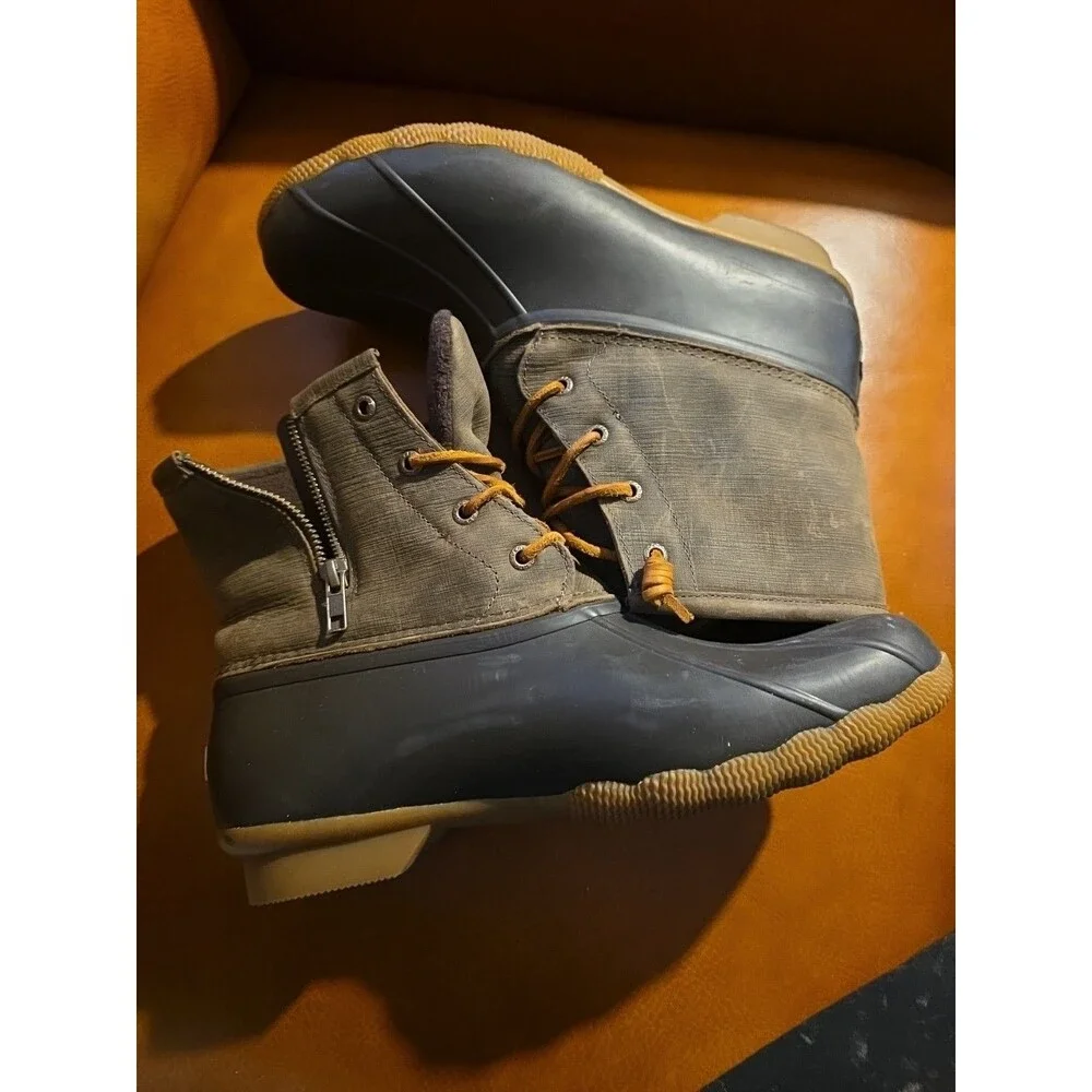 Sperry Women's Saltwater Rain N Duck Boots STS99729 Black-OLIVE Size 11 W
